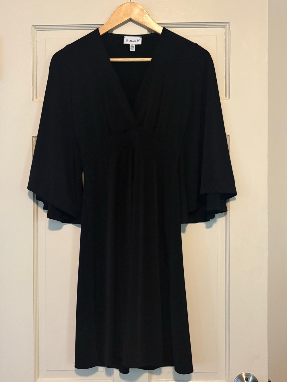 Veronica M Black V-Neck Flutter Sleeve Dress- knee length